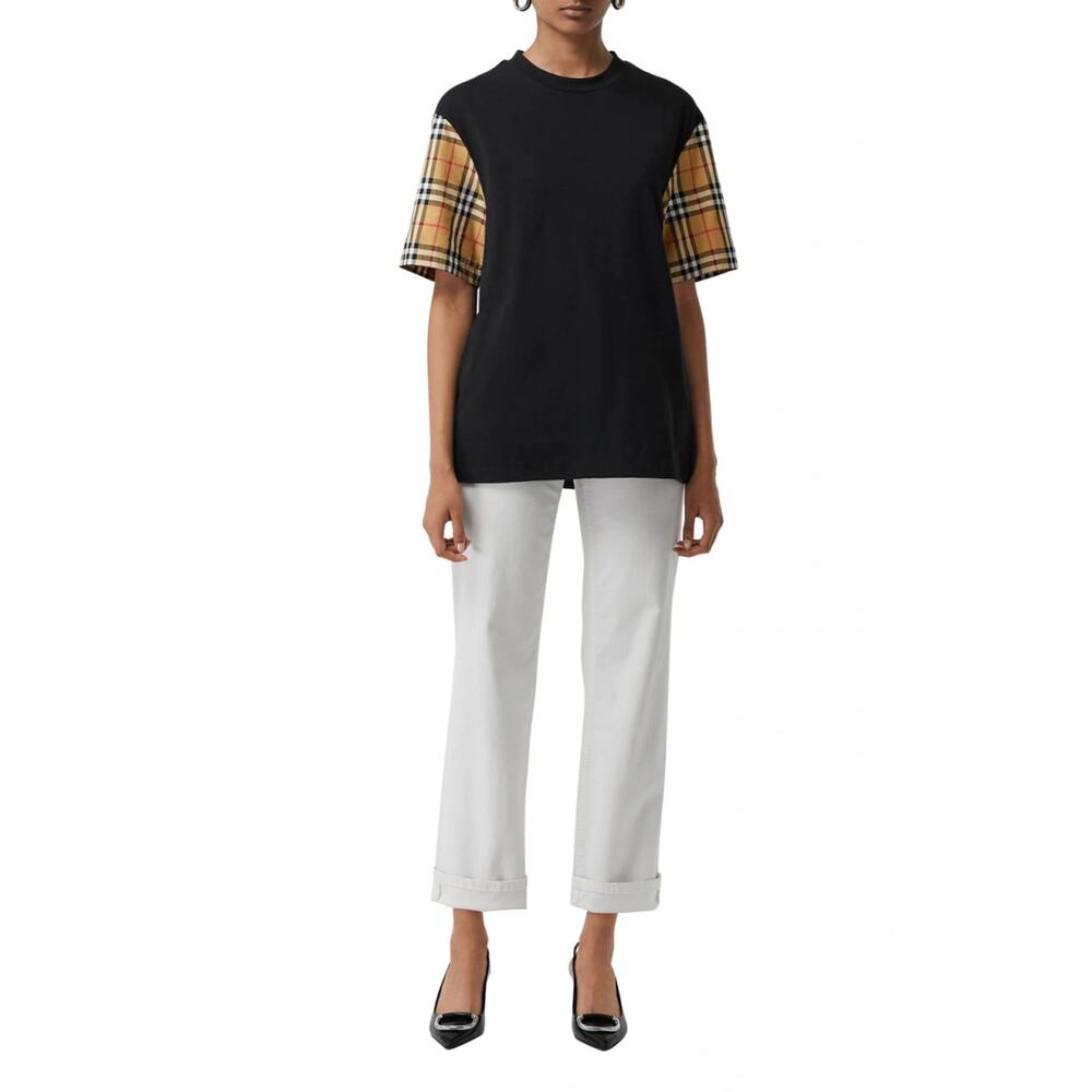 Burberry Serra Nova Check Black Oversized Tee Shirt Large L 8014895 - Picture 3 of 16
